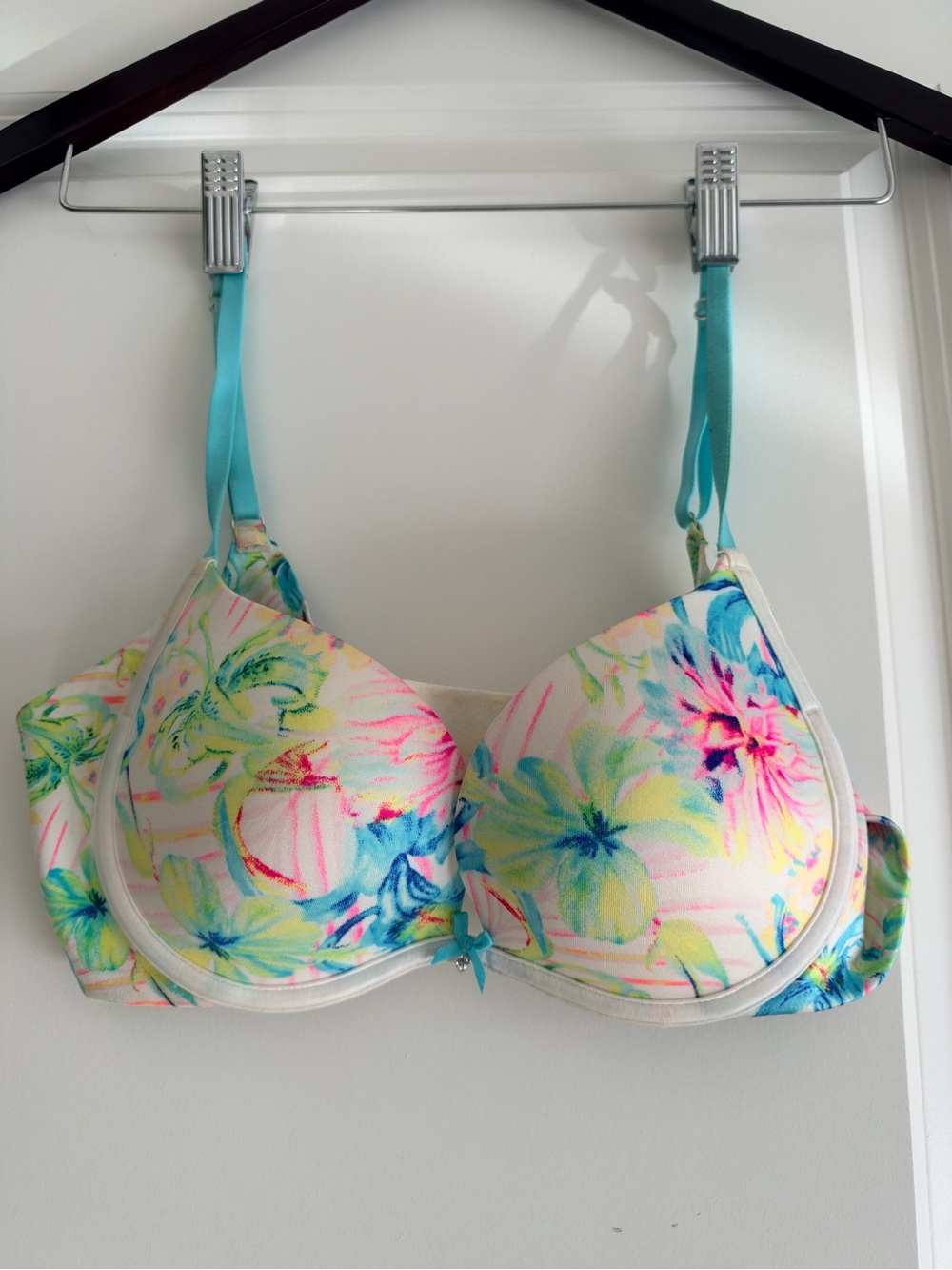 Victoria's Secret Multicolor Floral Underwire Bra with Aqua Straps
